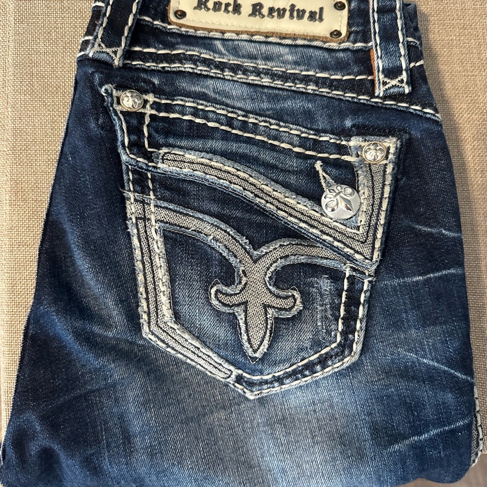 Rock Revival Dark Blue Denim with Silver Stitching